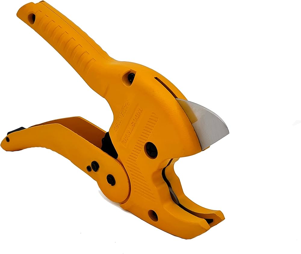 FLEX IN 42mm Heavy-Duty Ratcheting PVC Pipe Cutter - Aluminum Alloy Body Plastic Pipe & Tubing Shears for PVC, CPVC, PEX, PPR, and Conduit