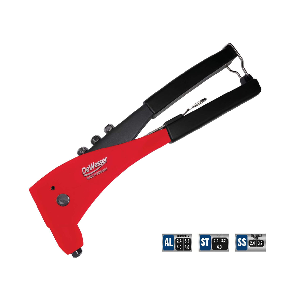 DeWesser 10.5" Heavy-Duty Hand Riveter / Blind Rivet Gun with 4 Interchangeable Nosepieces