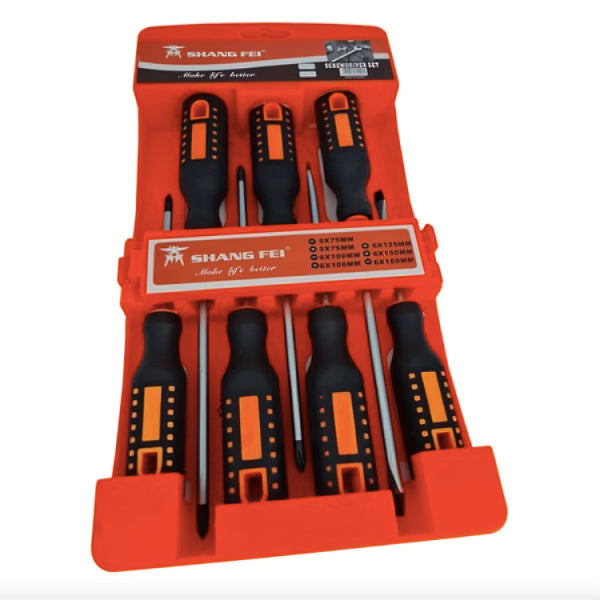 FLEX IN Professional 7-Piece Screwdriver Set - Chrome-Vanadium Steel Slotted and Phillips Drivers with Ergonomic Anti-Slip Handles