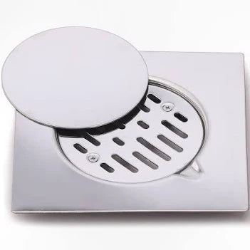SCHLÖSSER 10x10 cm Stainless Steel Square Floor Drain - Corrosion-Resistant Bathroom & Utility Drain with Odor Trap & Removable Grate Cover