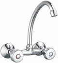Wall-Mounted Dual Handle Kitchen Sink Mixer Faucet - Chrome-Plated Brass Faucet with Swivel Spout & Dual Hot/Cold Knob Controls for Kitchen & Utility Sinks