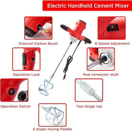 ACTV Professional 1000W Electric Paddle Mixer - Heavy-Duty Paint, Mortar & Cement Stirrer with Aluminum Gearbox & Variable Speed (300-850 RPM)