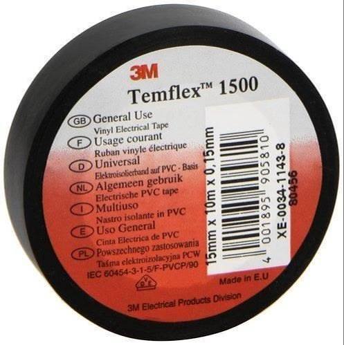 3M Temflex 1500 General Use Vinyl Electrical Tape - Professional-Grade PVC Insulation Tape (15mm Width x 10m Length x 0.15mm Thickness, Black)