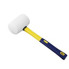 Non-Marring White Rubber Head Mallet Hammer 16oz with High-Grip Fiberglass Handle (Model 33-403)