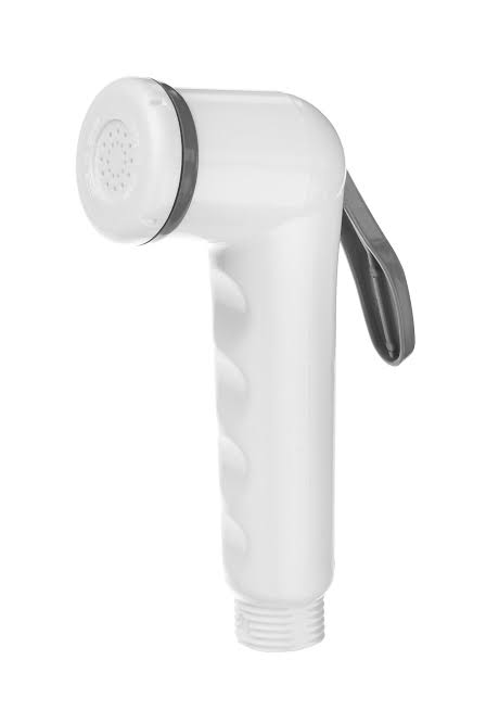 White Handheld Bidet Sprayer Head with Grey Trigger Lever for Bathroom Toilet Cleaning