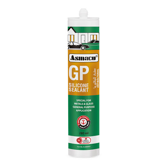 Asmaco GP General Purpose Silicone Sealant - Antibacterial Waterproof Acetoxy Silicone Adhesive for Glass, Metals, Windows & General Glazing Applications