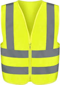 SWAN High-Visibility Neon Yellow Safety Vest - CE EN 471 Certified Reflective Executive Safety Jacket with Front Zipper & Contrast Piping