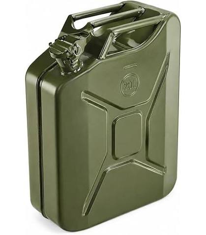 Enfou 20L Metal Jerry Can - Heavy-Duty Steel Fuel & Liquid Storage Container with Leak-Proof Cam-Lock Cap & Triple Handle (Olive Green)