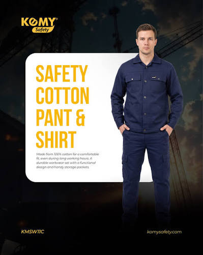 KOMY Safety Industrial Workwear Shirt and Pant Suit Set - Heavy-Duty Sanforized & Mercerized Cotton Protective Uniform (Model KMSW11C)